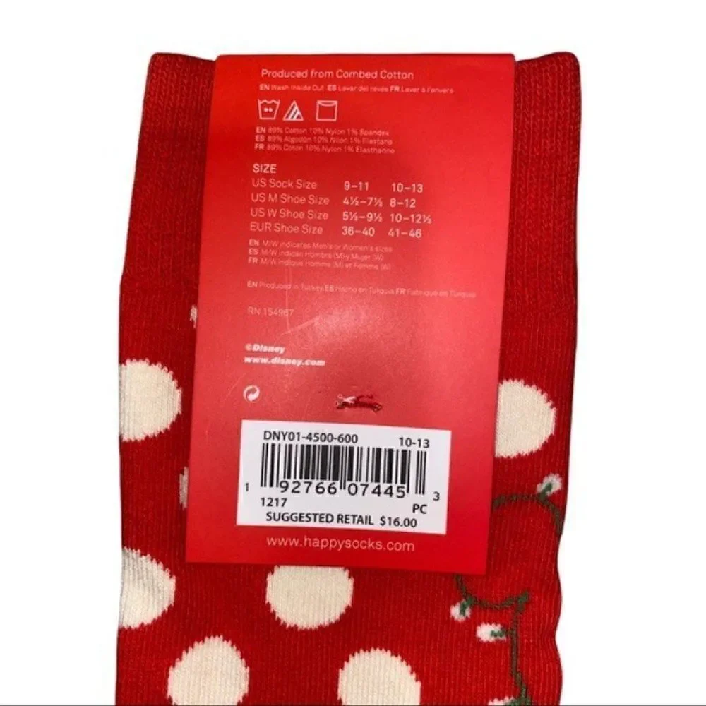 Happy Socks Disney Twinkle Twinkle Red Crew Socks Unisex Size 10-13 NWT